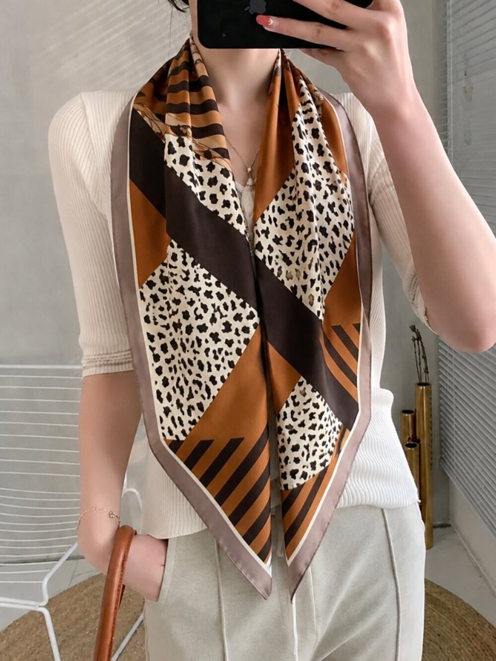 2/$30 NEW Coffee Mocha Animal Print Abstract Printed Silky Fashion Scarf